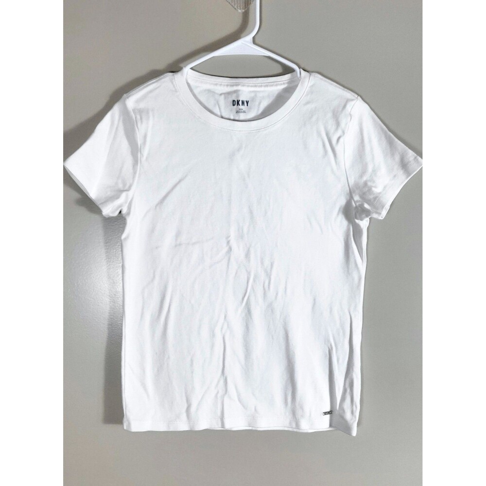 DKNY Women M White Organic Cotton T Shirt Crew Neck Minimalist Classic Basic Tee